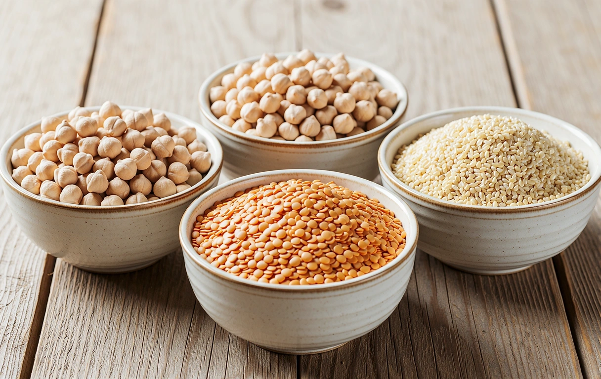 Selezione di legumi e cereali integrali