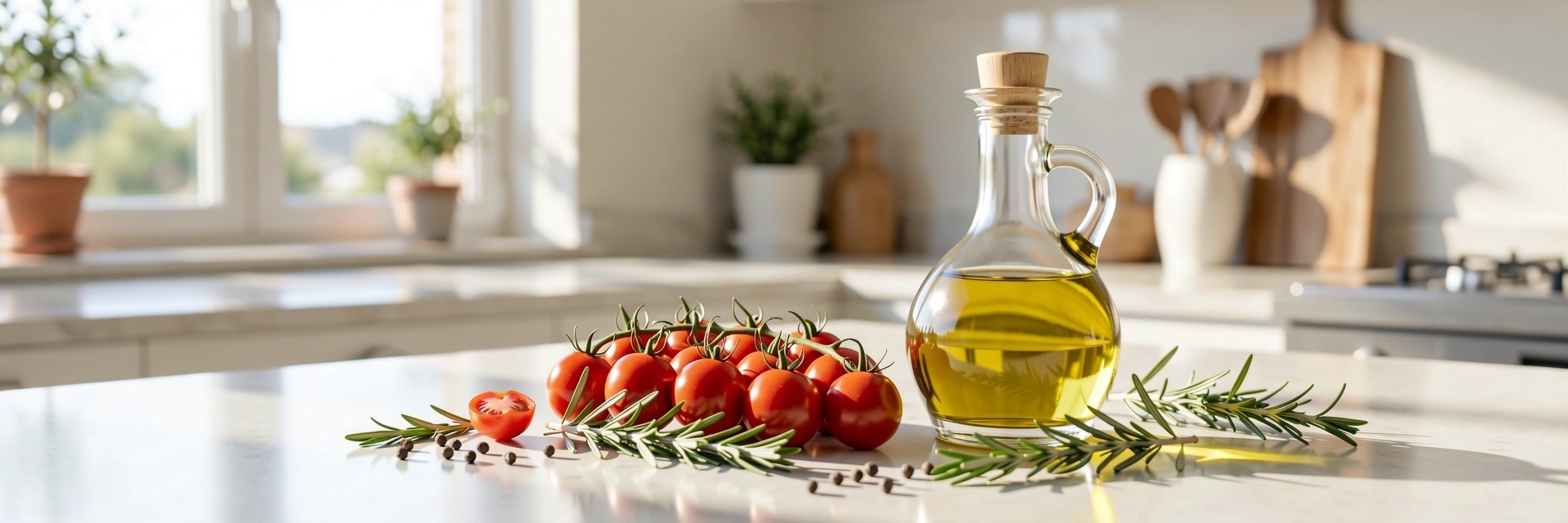 Ingredienti naturali freschi su un bancone solato